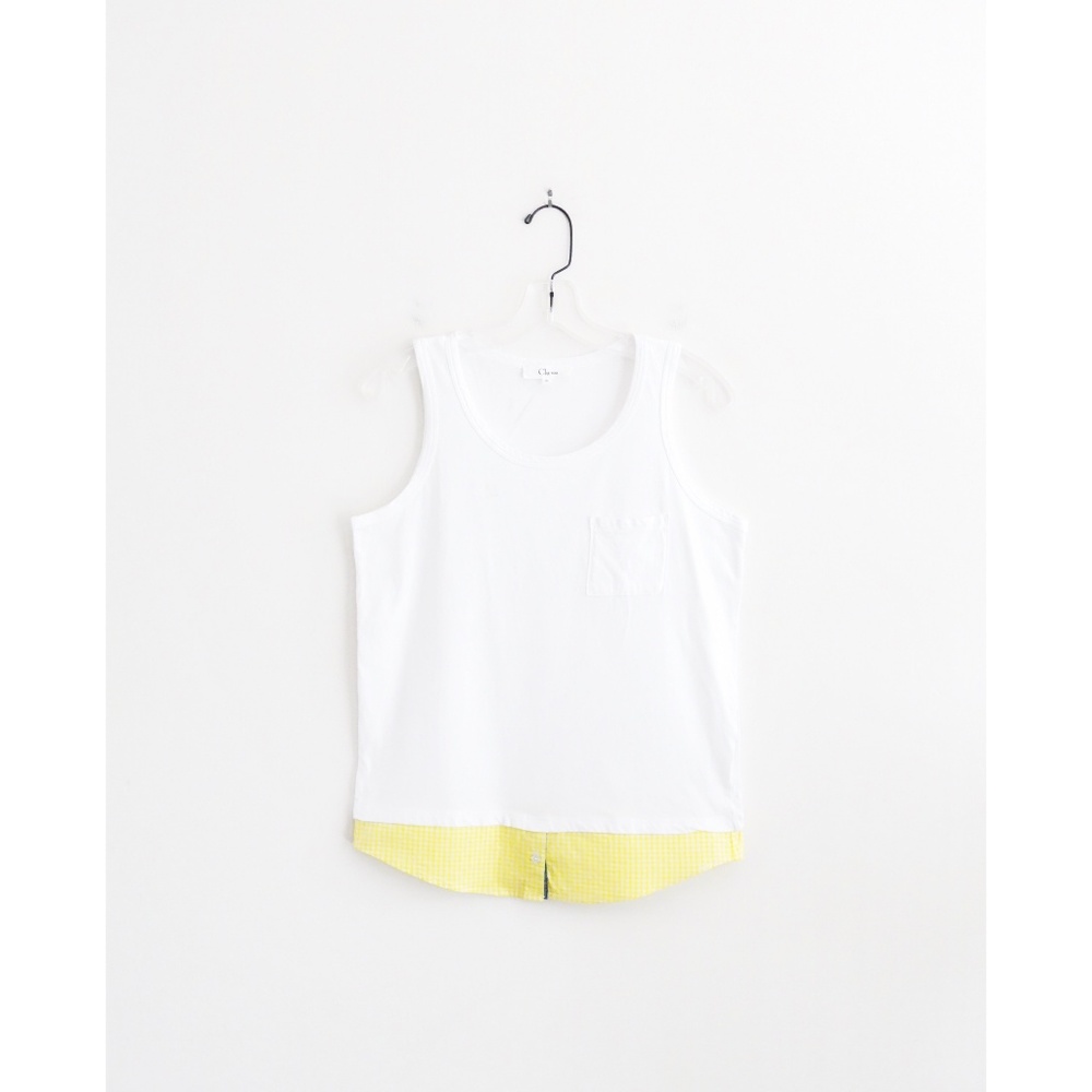Clu Too White Jersey Yellow Gingham Trim Tank S